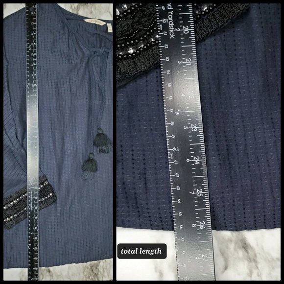 SOFT SURROUNDINGS Chandra Small Navy Blue Open Cold Shoulder Top Embellished - Picture 12 of 12